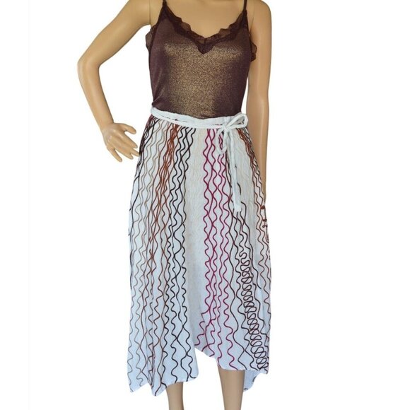 Novica Dresses & Skirts - Novica 100% Cotton Wrap Skirt One Size Off White Red Black Boho Handkerchief Hem